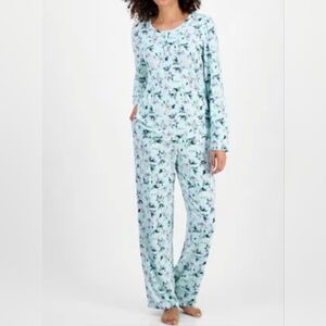 Charter Club Women's Blue 2-pc Printed Long-sleeve Packaged Pajamas Set Sz:Large